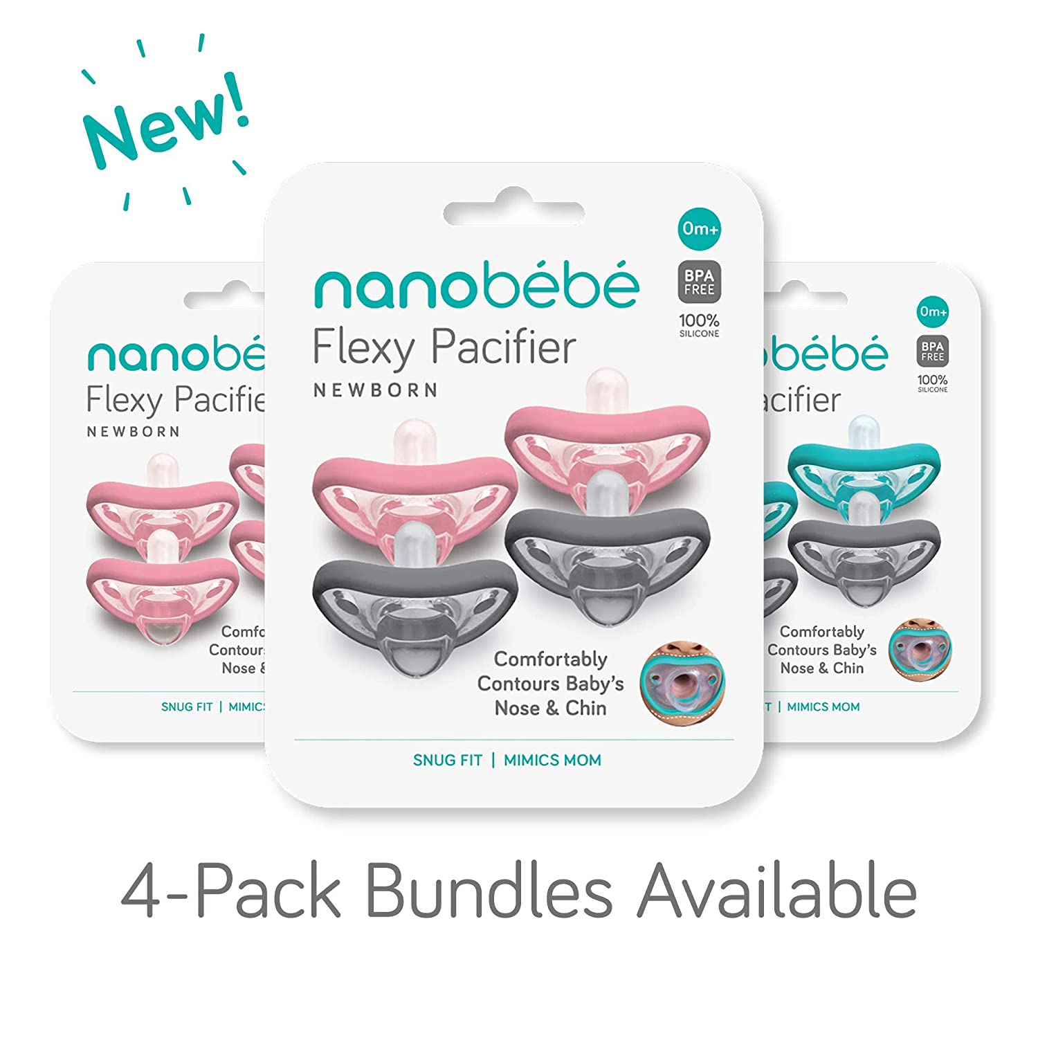 Nanobebe Baby Pacifiers 0-3 Month - Orthodontic, Curves Comfortably with Face Contour, Award Winning for Breastfeeding Babies, 100% Silicone - BPA Free. Perfect Baby Registry Gift 2pk,Grey - Image 5